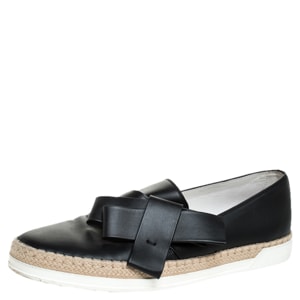 Tod's Black Leather Bow Espadrilles Size 39.5