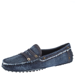 Tod's Blue Denim Penny Slip On Loafers Size 40
