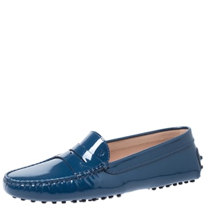 Tod's Blue Patent Leather Gommino Penny Loafers Size 39