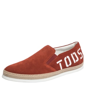Tod's Red Suede Leather Slip On Espadrille Sneakers Size 42