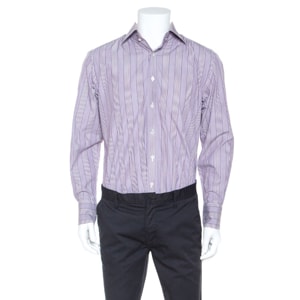 Tom Ford Purple Striped Cotton Button Front Long Sleeve Shirt L