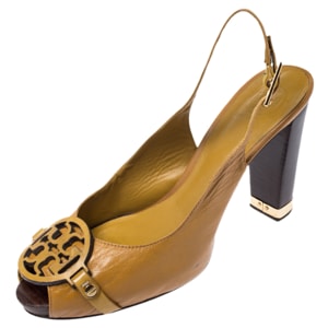 Tory Burch Mustard Yellow Leather Raphael Logo Slingback Open Toe Sandals Size 39.5