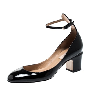 Valentino Black Patent Leather Tango Ankle Strap Pumps Size 36.5