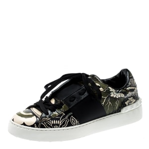 Valentino Green/Beige Floral Printed Leather Open Sneakers Size 39