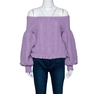 Valentino Lilac Wool Aran Knit Off Shoulder Sweater L