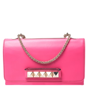 Valentino Neon Pink Leather Va Va Voom Chain Shoulder Bag