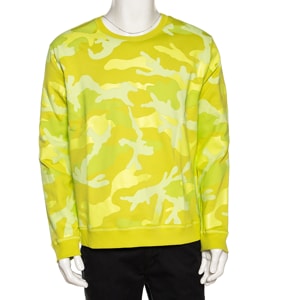Valentino Neon Yellow Camouflage Print Jersey Crew Neck Sweatshirt L