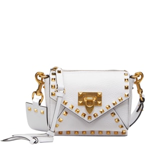 Valentino Optic White Grainy Leather Small Rockstud Hype Shoulder Bag