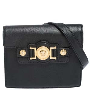 Versace Black Leather Icon Flap Crossbody Bag