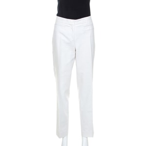 Versace Vintage Off White Cotton Straight Fit Trousers M
