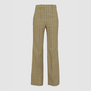 Victoria Beckham Yellow Checked Wool Wide-Leg Trousers UK 10