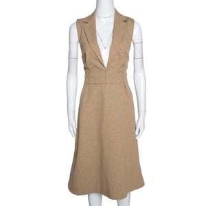Yves Saint Laurent Beige Textured Wool Blend Cutout Detail Wrap Dress M