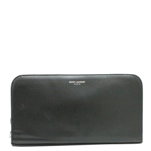 Yves Saint Laurent Black Leather Paris Round Zipper Wallet