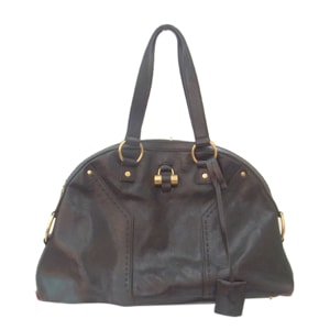 Yves Saint Laurent Dark Brown Leather Muse Double Zipper Shoulder Bag