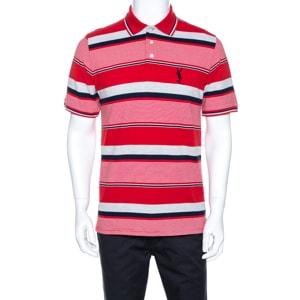 Yves Saint Laurent Red Striped Pique Cotton Polo T-Shirt M