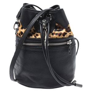 Zadig and Voltaire Black Leopard Print Calfhair and Leather and Drawstring Bucket Bag