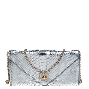 Zagliani Silver Python Envelope Flap Chain Shoulder Bag