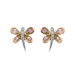 18ct White Gold 0.02ct Diamond Pink Sapphire Butterfly Earrings