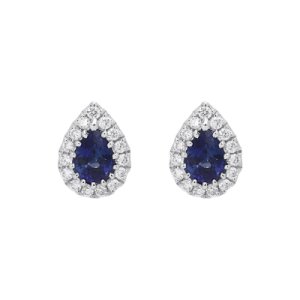 C W Sellors Precious Gemstones - 18ct white gold 0.53ct sapphire diamond pear cut cluster earrings
