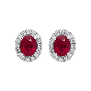 18ct White Gold 0.93ct Ruby Diamond Oval Stud Earrings