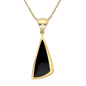 18ct Yellow Gold Whitby Jet and Diamond Unique Triangle Necklace