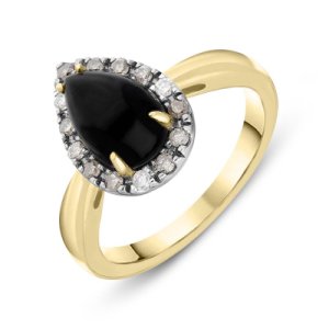 C W Sellors - 18ct yellow gold whitby jet diamond pear ring