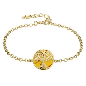 C W Sellors - 9ct yellow gold amber round tree chain bracelet