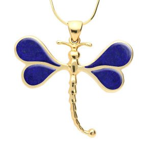 9ct Yellow Gold Lapis Lazuli Four Stone Dragonfly Necklace