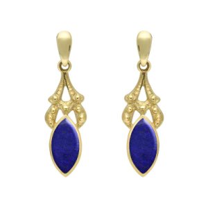 C W Sellors - 9ct yellow gold lapis lazuli marquise drop earrings