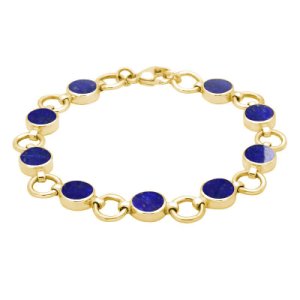 9ct Yellow Gold Lapis Lazuli Nine Stone Round Ring Bracelet