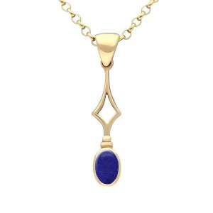 9ct Yellow Gold Lapis Lazuli Oval Drop Necklace