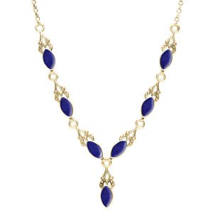 9ct Yellow Gold Lapis Lazuli Seven Stone Marquise Necklace