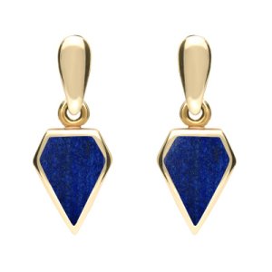 9ct Yellow Gold Lapis Lazuli Small Kite Drop Earrings