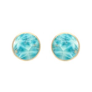 C W Sellors - 9ct yellow gold larimar 4mm classic small round stud earrings