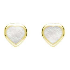 9ct Yellow Gold Mother Of Pearl Small Framed Heart Stud Earrings