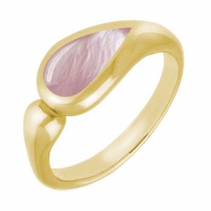 9ct Yellow Gold Pink Mother Of Pearl Toscana Offset Teardrop Ring