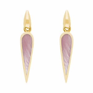 C W Sellors - 9ct yellow gold pink mother of pearl toscana slim pear drop earrings