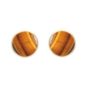 C W Sellors - 9ct yellow gold tigers eye 4mm classic small round stud earrings