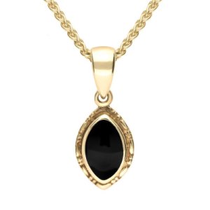 9ct Yellow Gold Whitby Jet Marquise Bead Edge Necklace