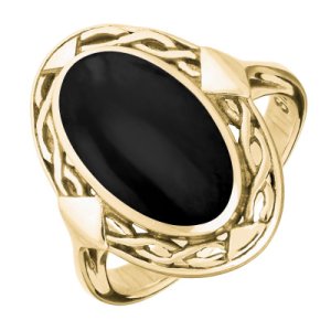 9ct Yellow Gold Whitby Jet Oval Celtic Ring