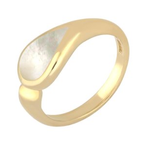C W Sellors - 9ct yellow gold white mother of pearl toscana offset teardrop ring