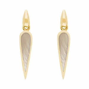 C W Sellors - 9ct yellow gold white mother of pearl toscana slim pear drop earrings