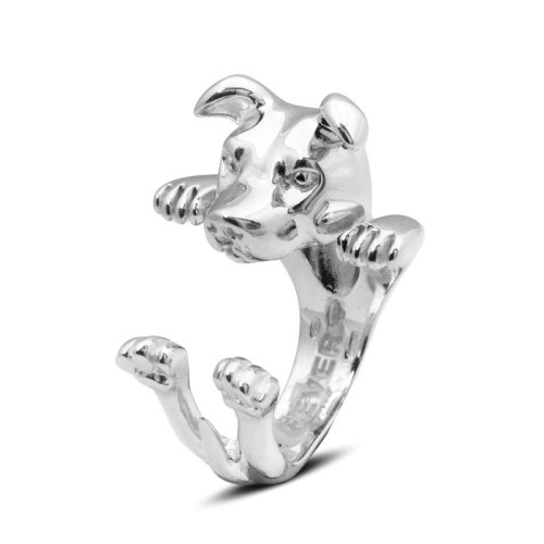 Dog Fever Sterling Silver American Staffordshire / Pitbull Hug Ring