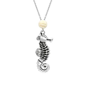 Sterling Silver Coquina Small Seahorse Stone Top Necklace
