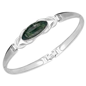 Sterling Silver Moss Agate Oval Celtic Clip Bangle
