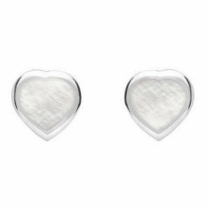 C W Sellors - Sterling silver mother of pearl small framed heart stud earrings