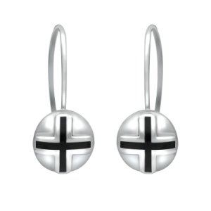 Sterling Silver Whitby Jet Cross Sphere Hook Earrings