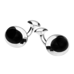 Sterling Silver Whitby Jet Domed Oval Cufflinks