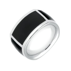 Sterling Silver Whitby Jet Four Stone Oblong Wide Band Ring