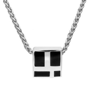 Sterling Silver Whitby Jet Four Stone Small Square Necklace